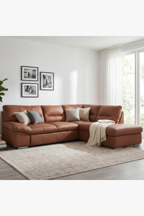 Ecksofa Echtleder Cappuccino 3-Sitzer Komfort Sitzgarnitur